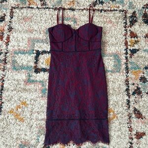 Guess Wine and Navy Midi Lace Dress Size 6